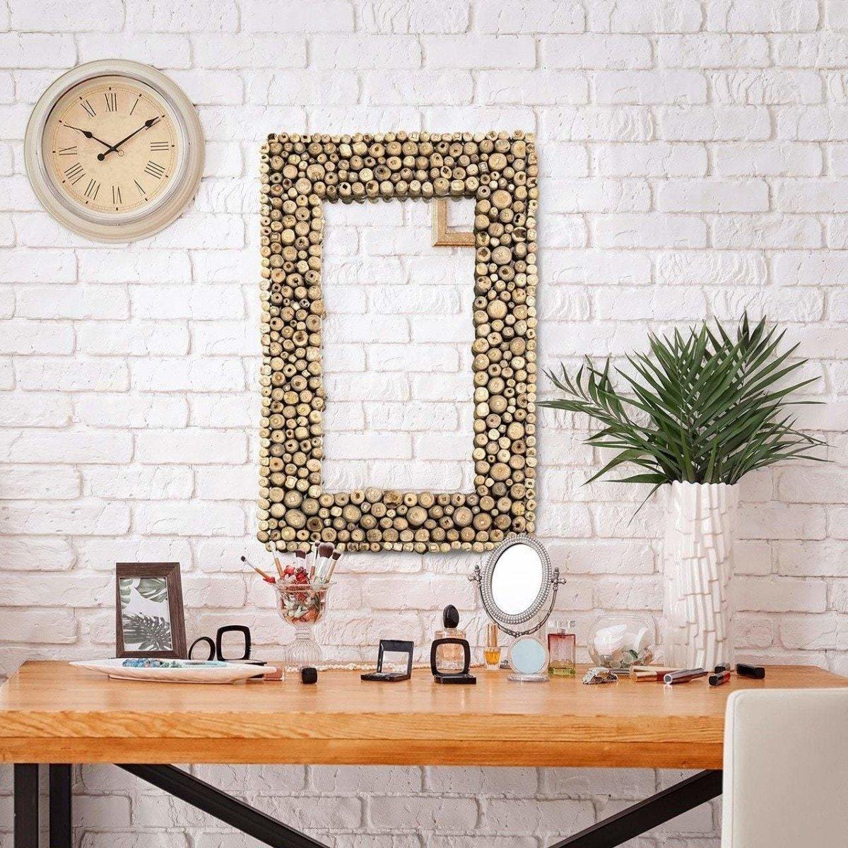 Miroir mural rectangulaire en bois de teck Nyra - Rustic Furniture Outlet