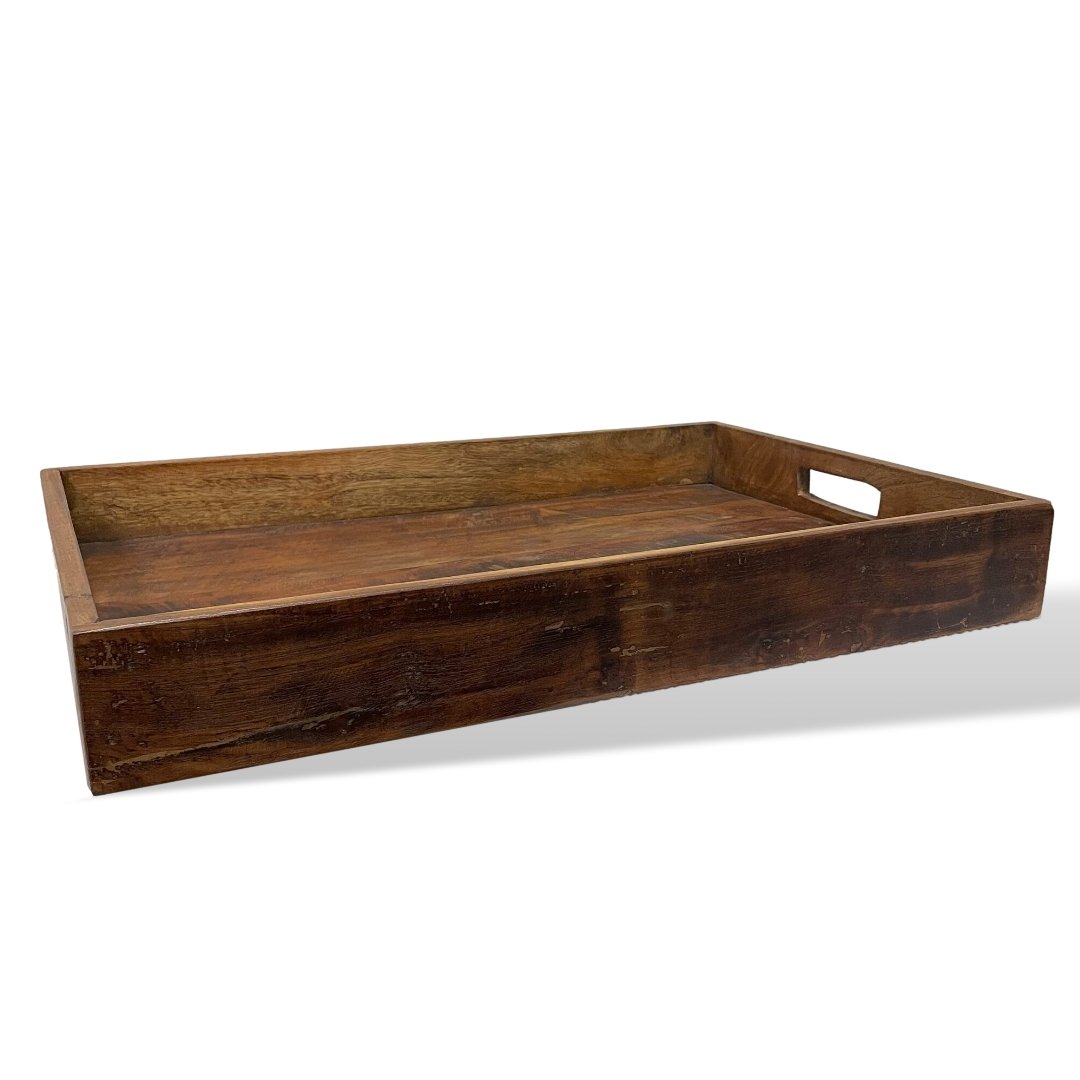 Plateau rectangulaire en bois de récupération avec poignées - Rustic Furniture Outlet