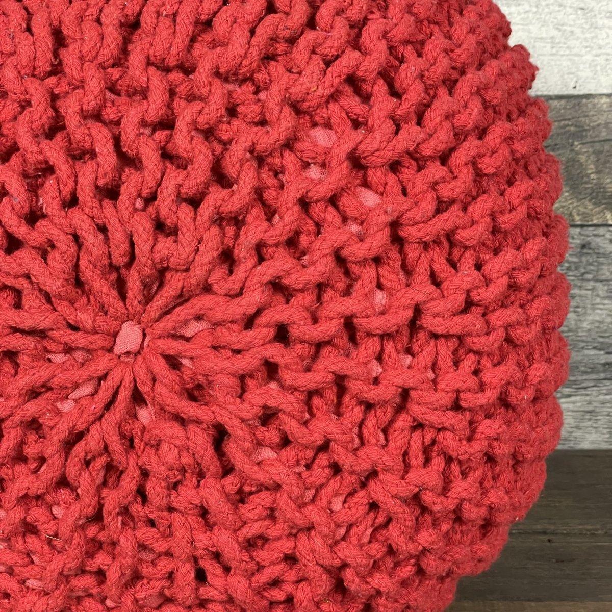 Red Gucci 14" Wide Round Pouf Ottoman - Rustic Furniture Outlet