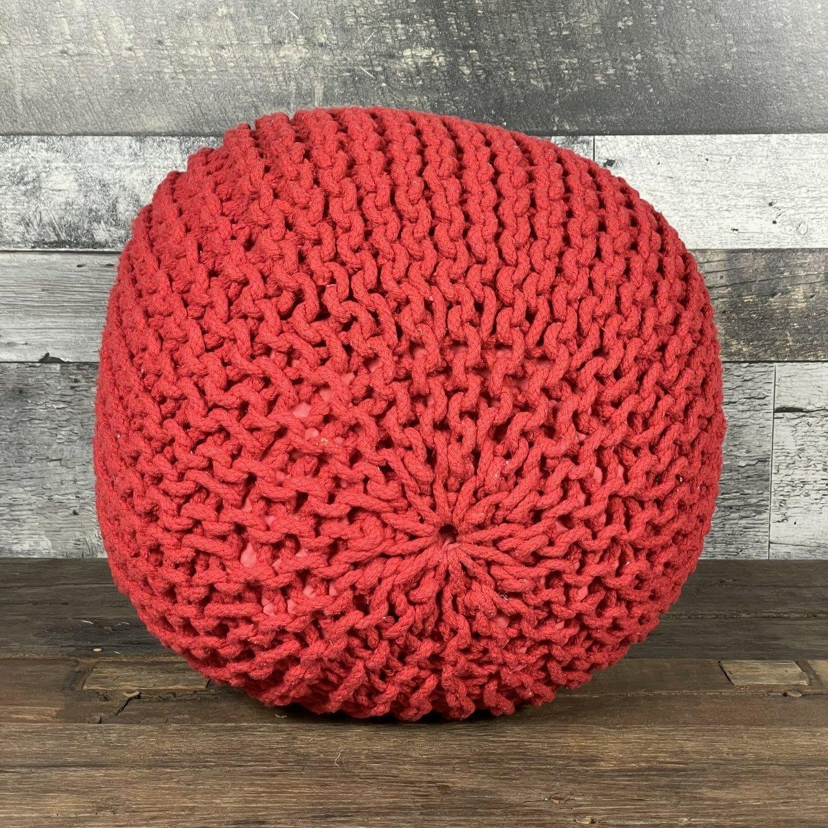 Red Gucci 14" Wide Round Pouf Ottoman - Rustic Furniture Outlet