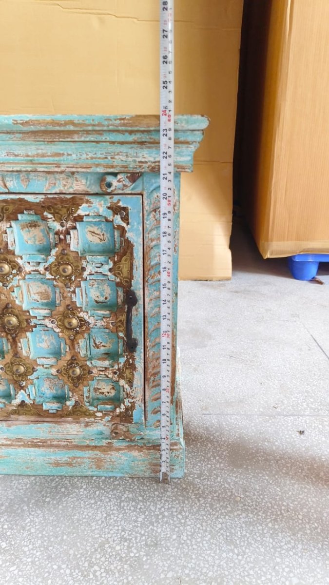 Ensemble de 2 table de nuit antique turquoise vieilli - Rustic Furniture Outlet