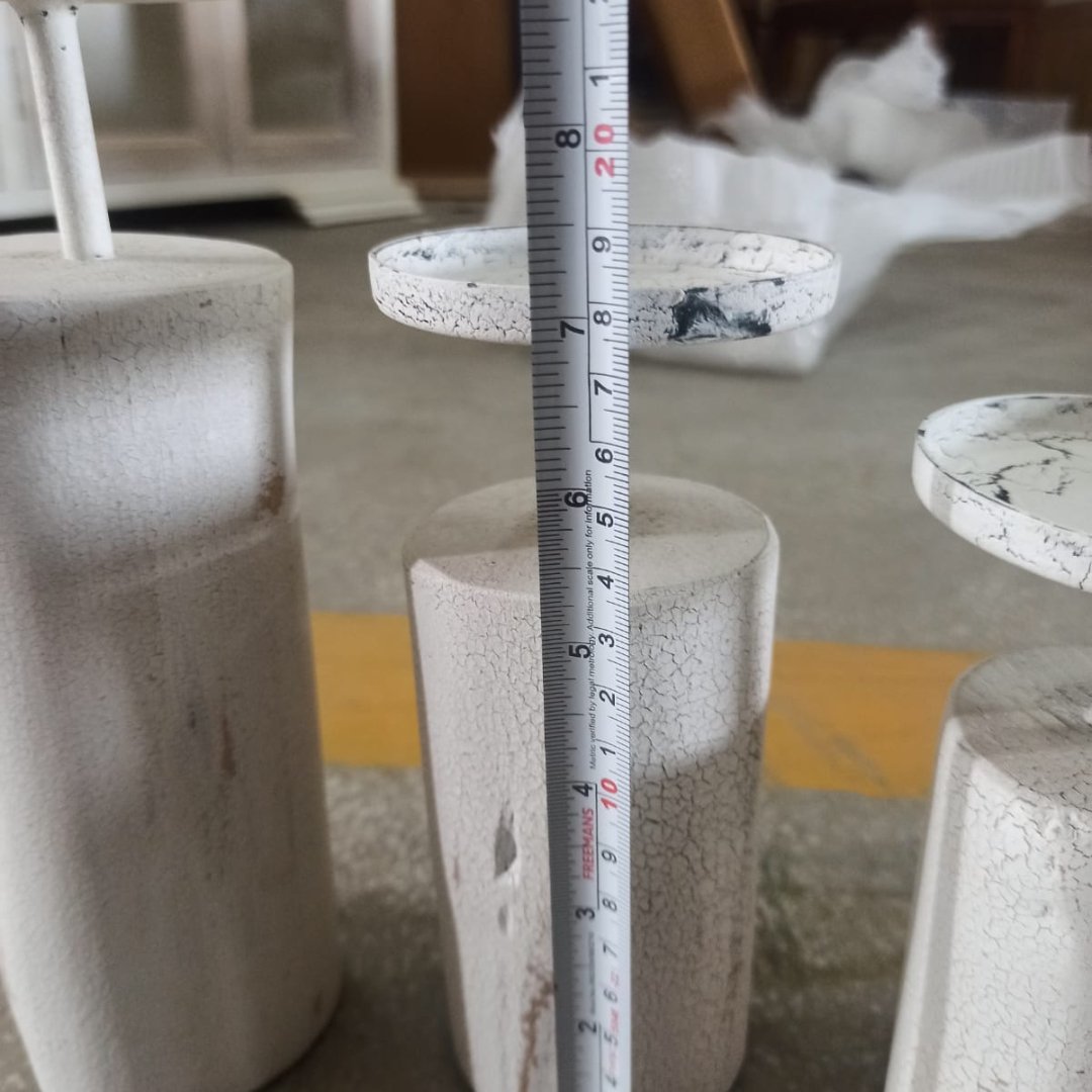 Set of 3 distressed White Candle Stands - Rustic Furniture Outlet