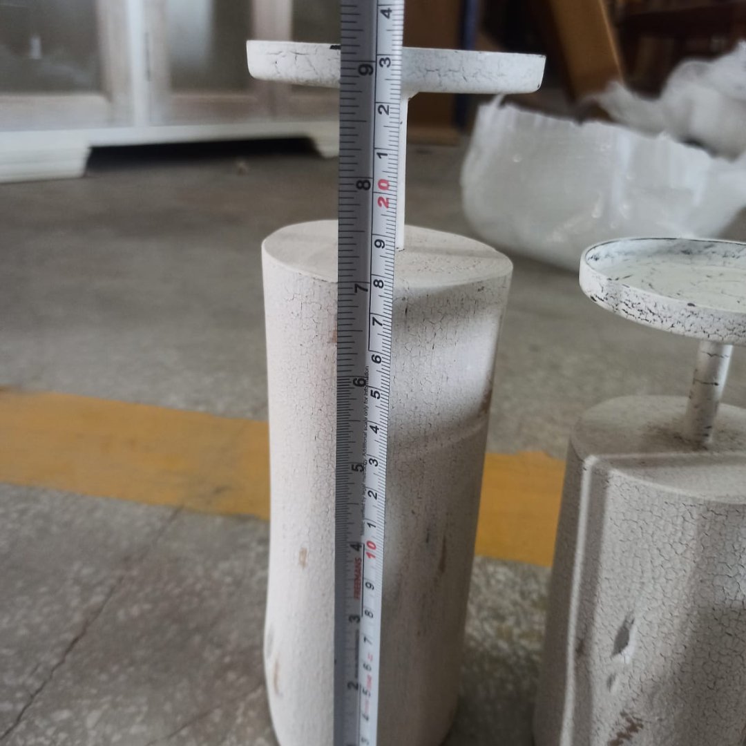 Set of 3 distressed White Candle Stands - Rustic Furniture Outlet