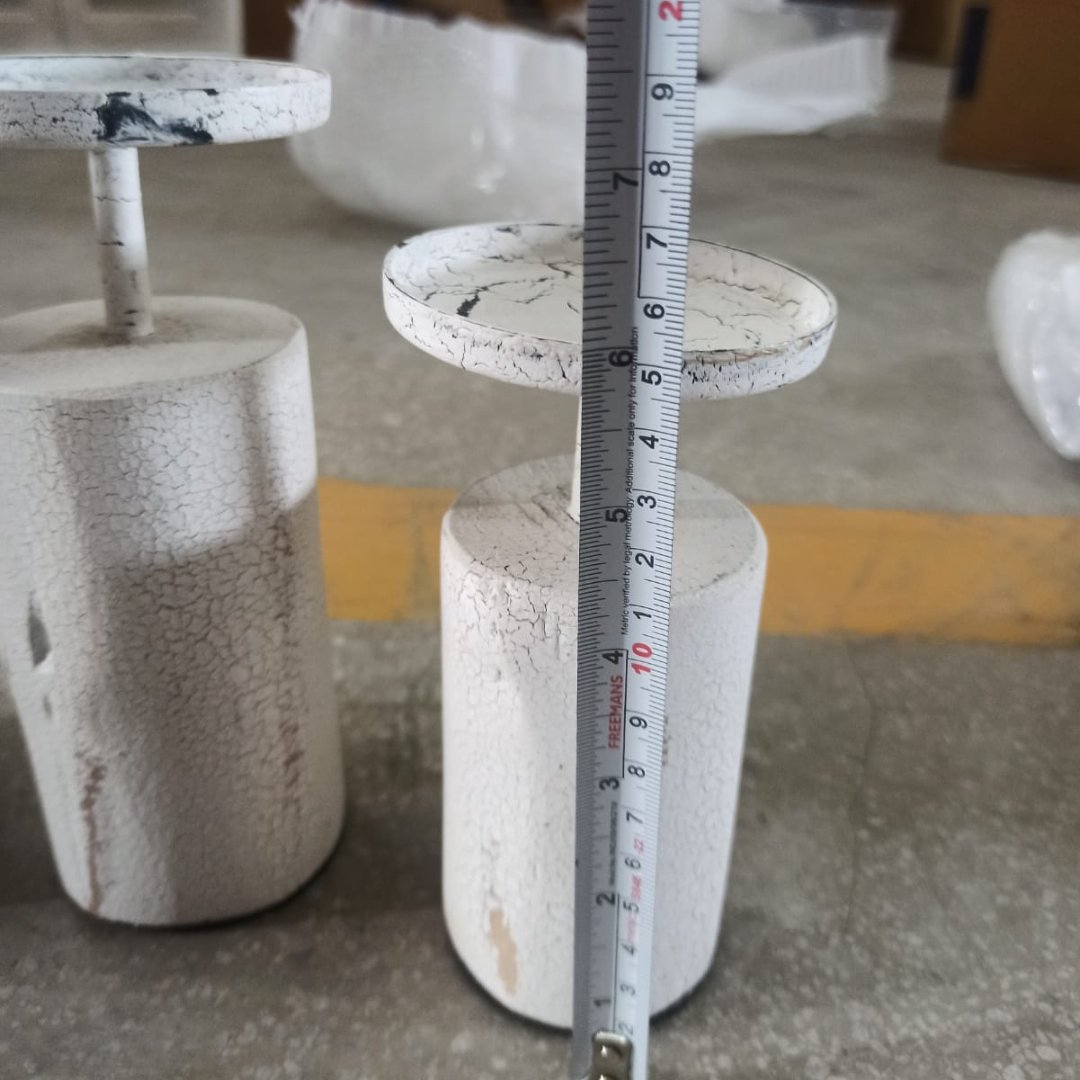 Set of 3 distressed White Candle Stands - Rustic Furniture Outlet