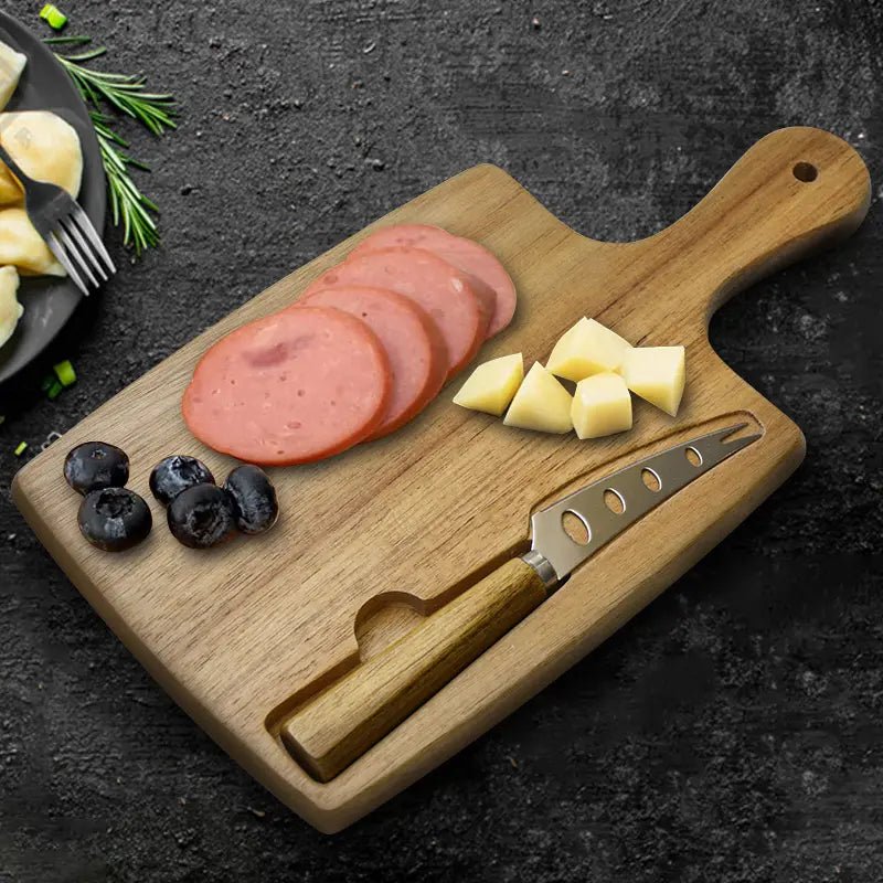 Small Acacia Wood Cheese Board with Knife Gift Box - Rustic Furniture Outlet