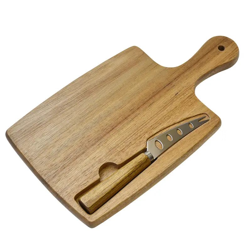 Small Acacia Wood Cheese Board with Knife Gift Box - Rustic Furniture Outlet