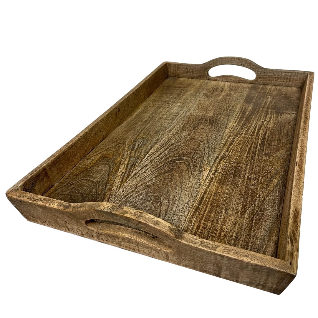 Small decorative hand carved Mango Wood tray - Rustic Furniture Outlet