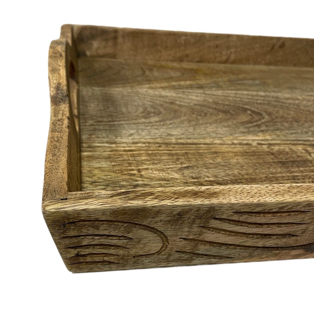 Small decorative hand carved Mango Wood tray - Rustic Furniture Outlet