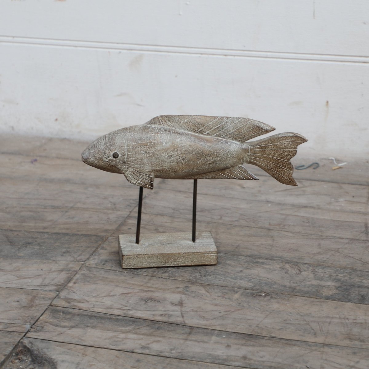 Small Distressed White Fish on Stand Nautical Decor