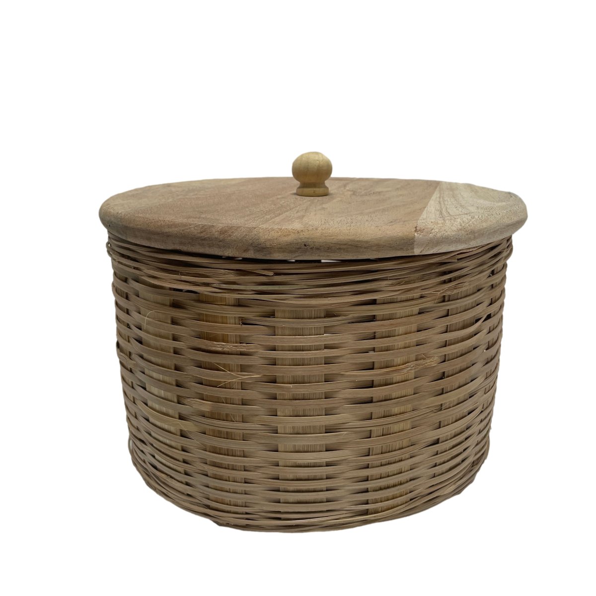 Small Rattan Basket wtih Mango Wood Lid - Rustic Furniture Outlet