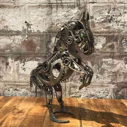 Small Rearing horse scrap metal sculpture - Rustic Furniture Outlet