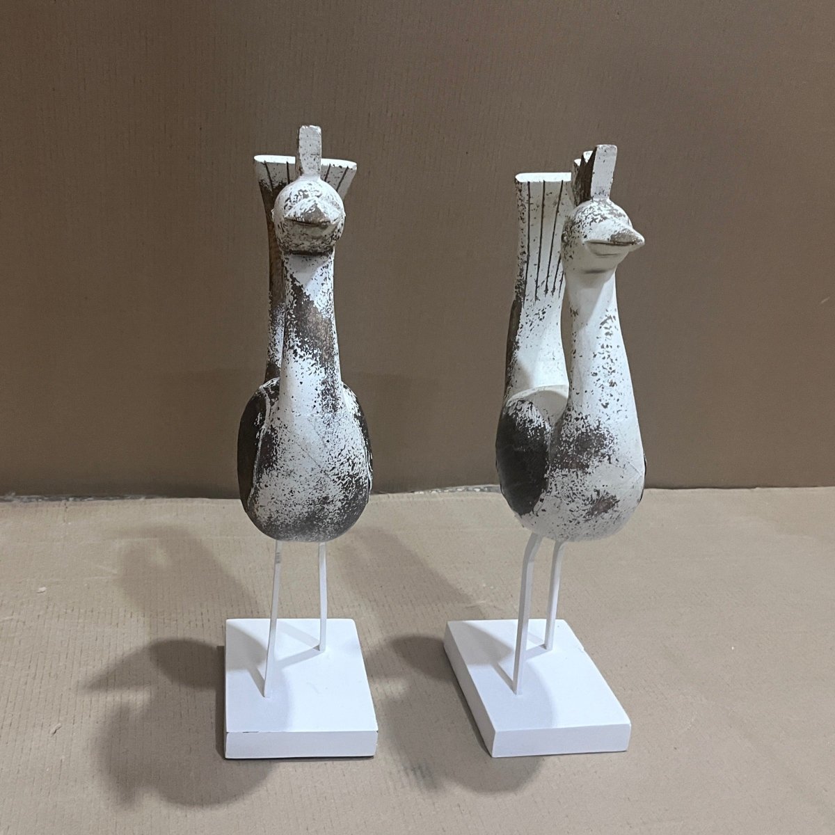 Small Roadrunner wooden bird white wash decor - Rustic Furniture Outlet