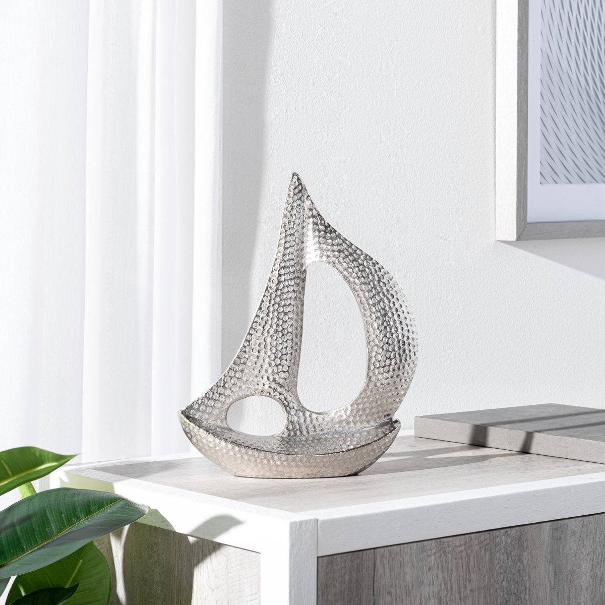 SMALL Sailboat Hammered Aluminum Decor Sculpture - Rustic Furniture Outlet