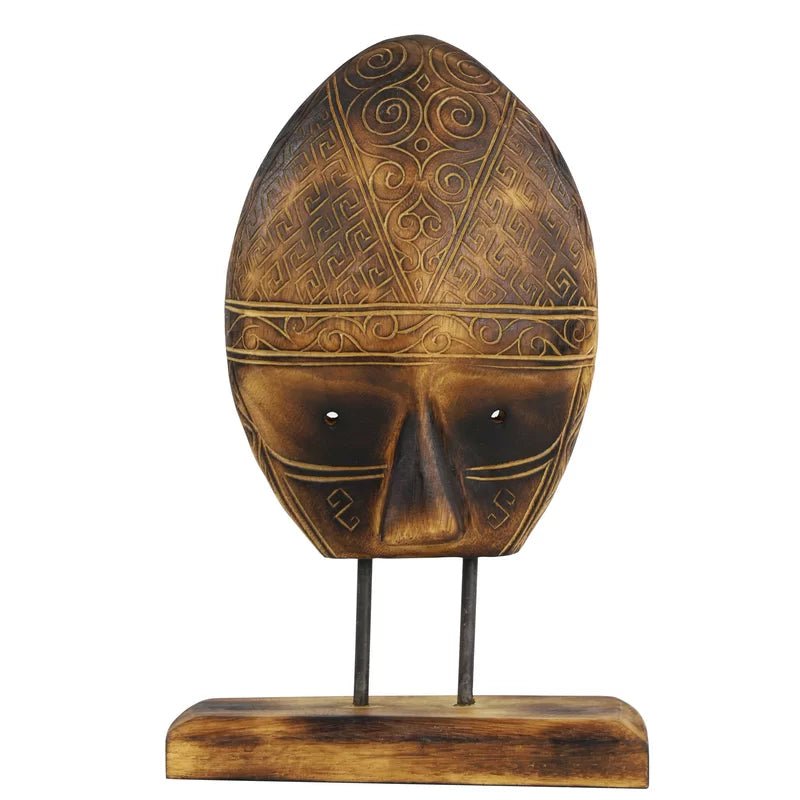Small Tribal Teak Wood Mask Stand - Rustic Furniture Outlet