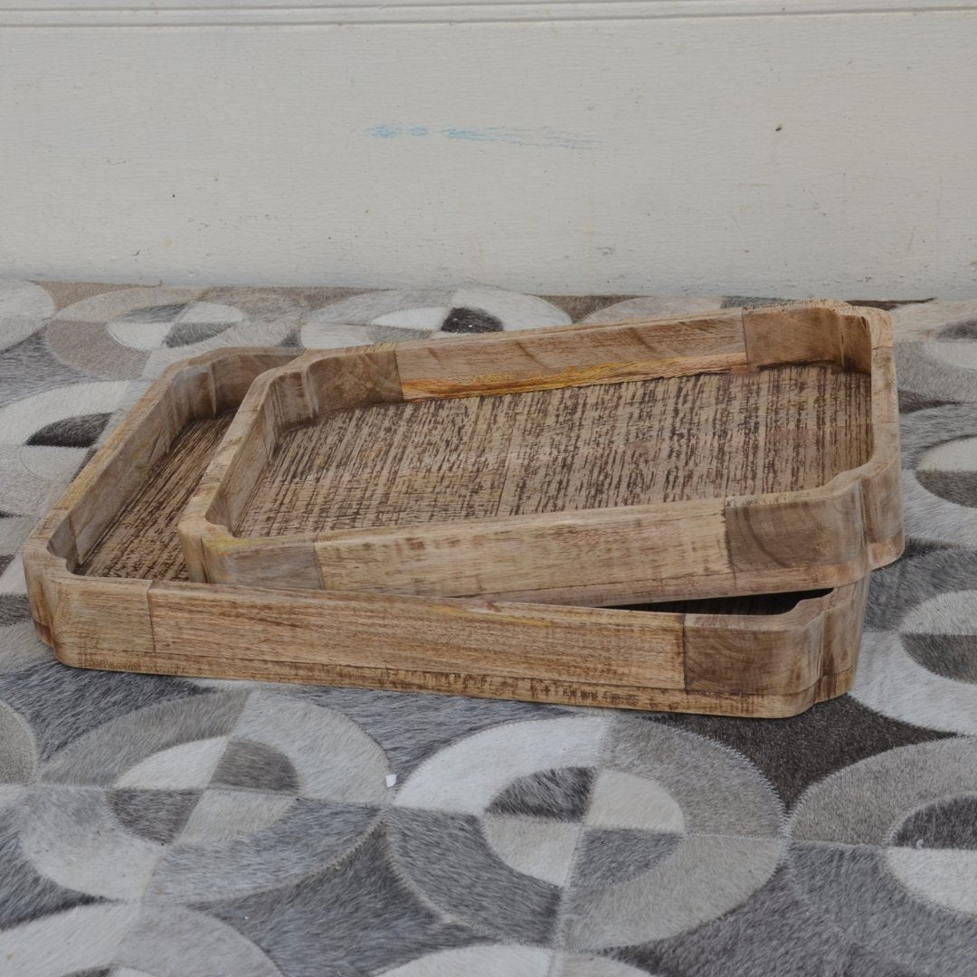 Terra Set of Two Mango wood Trays - Rustic Furniture Outlet