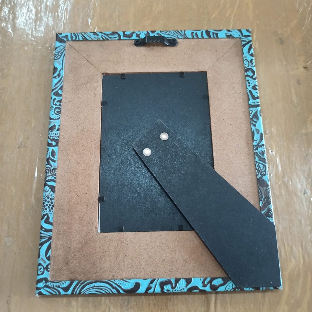 Turquoise leather embossed photo Frame - Rustic Furniture Outlet