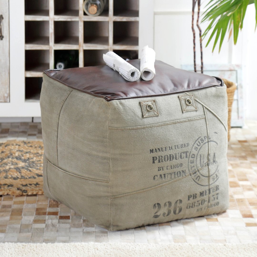 Upholstered and leather Pouf - Rustic Furniture Outlet