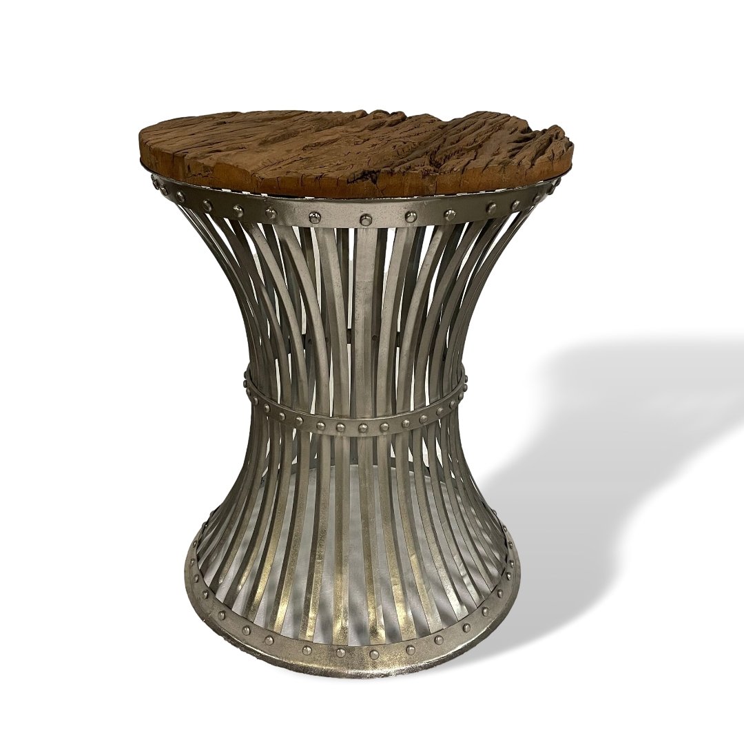 Vintage industrial Reclaimed wood and iron end table - Rustic Furniture Outlet