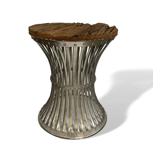 Vintage industrial Reclaimed wood and iron end table - Rustic Furniture Outlet