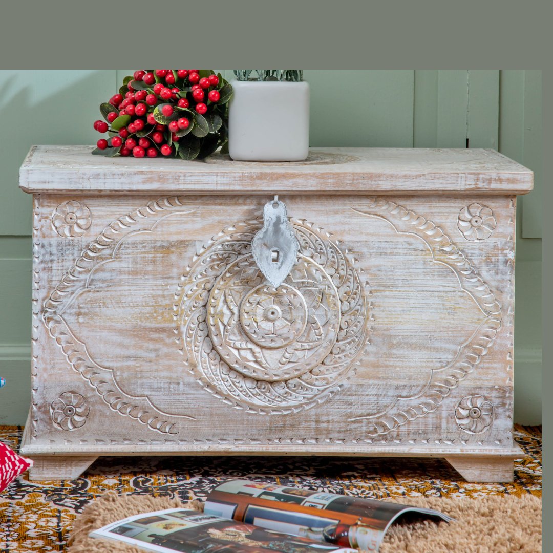 Coffre de rangement en bois de manguier Waves - Rustic Furniture Outlet