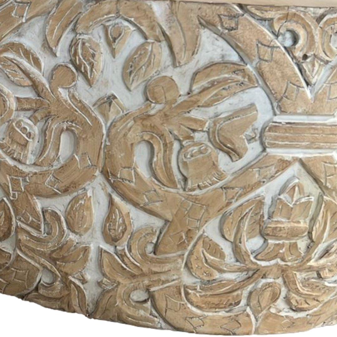 White Wash Jungle Mango Wood Drum Coffee Table - Rustic Furniture Outlet