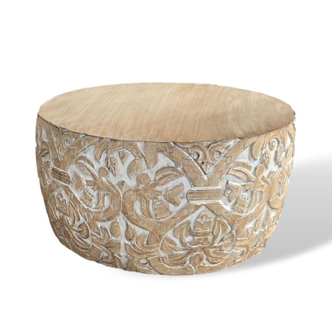 Dunelm Mango Wood Carved Drum Coffee Table
