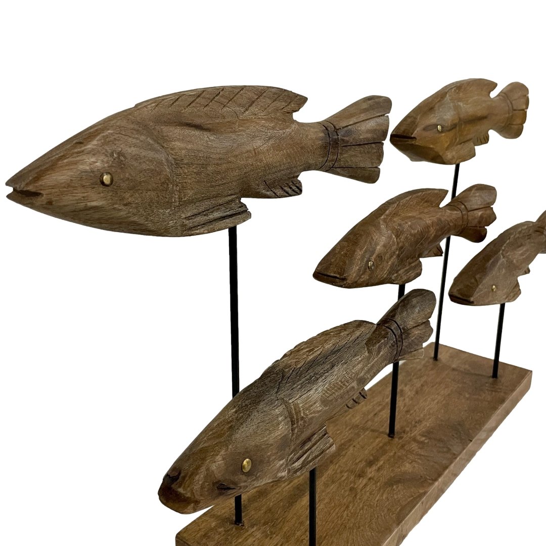 Wooden carved school of fish stand - Rustic Furniture Outlet