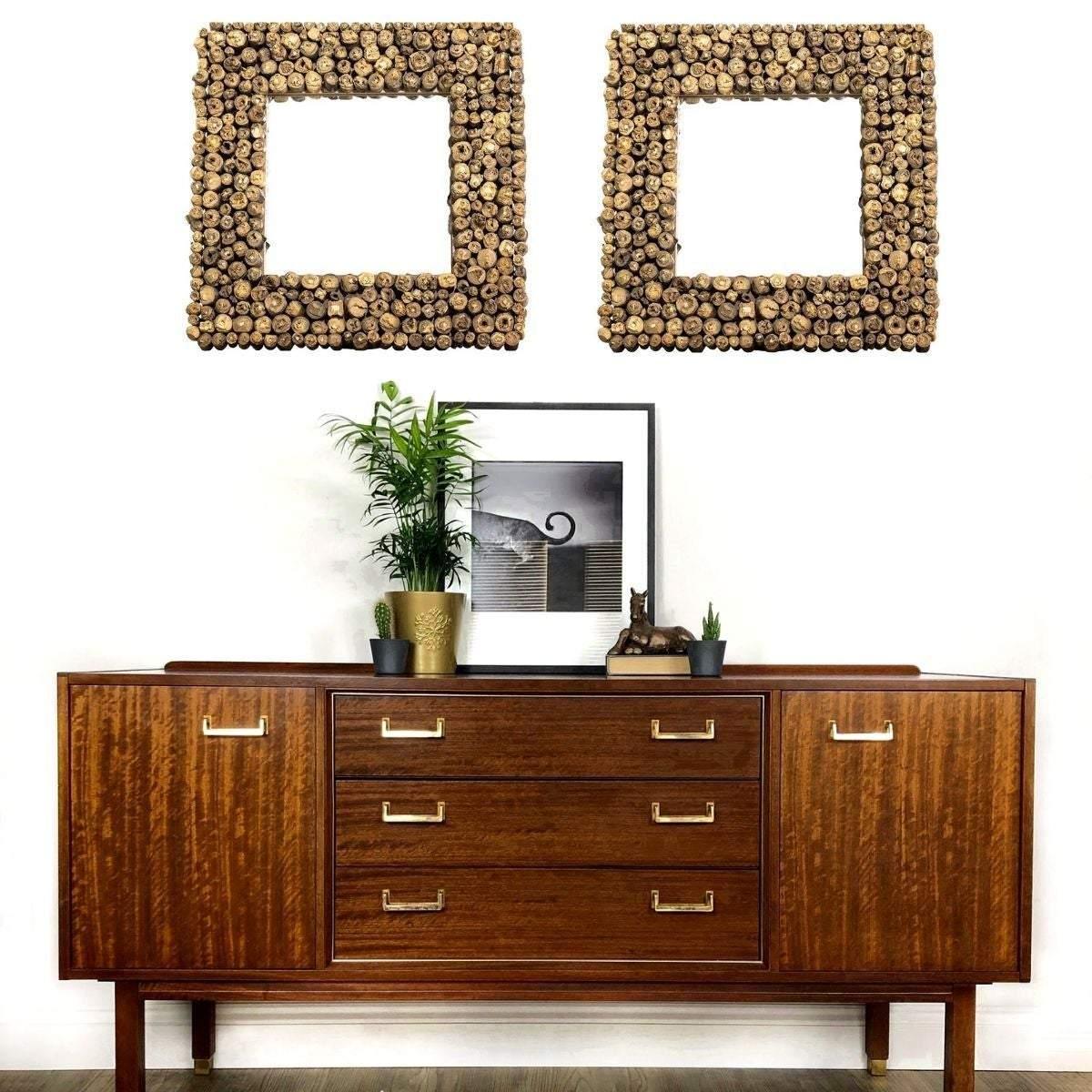 Miroir mural carré en bois de teck Xuri - Rustic Furniture Outlet