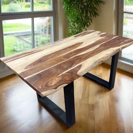 63 inch Devinci Natural Rosewood dining table with U legs - Rustic Furniture Outlet