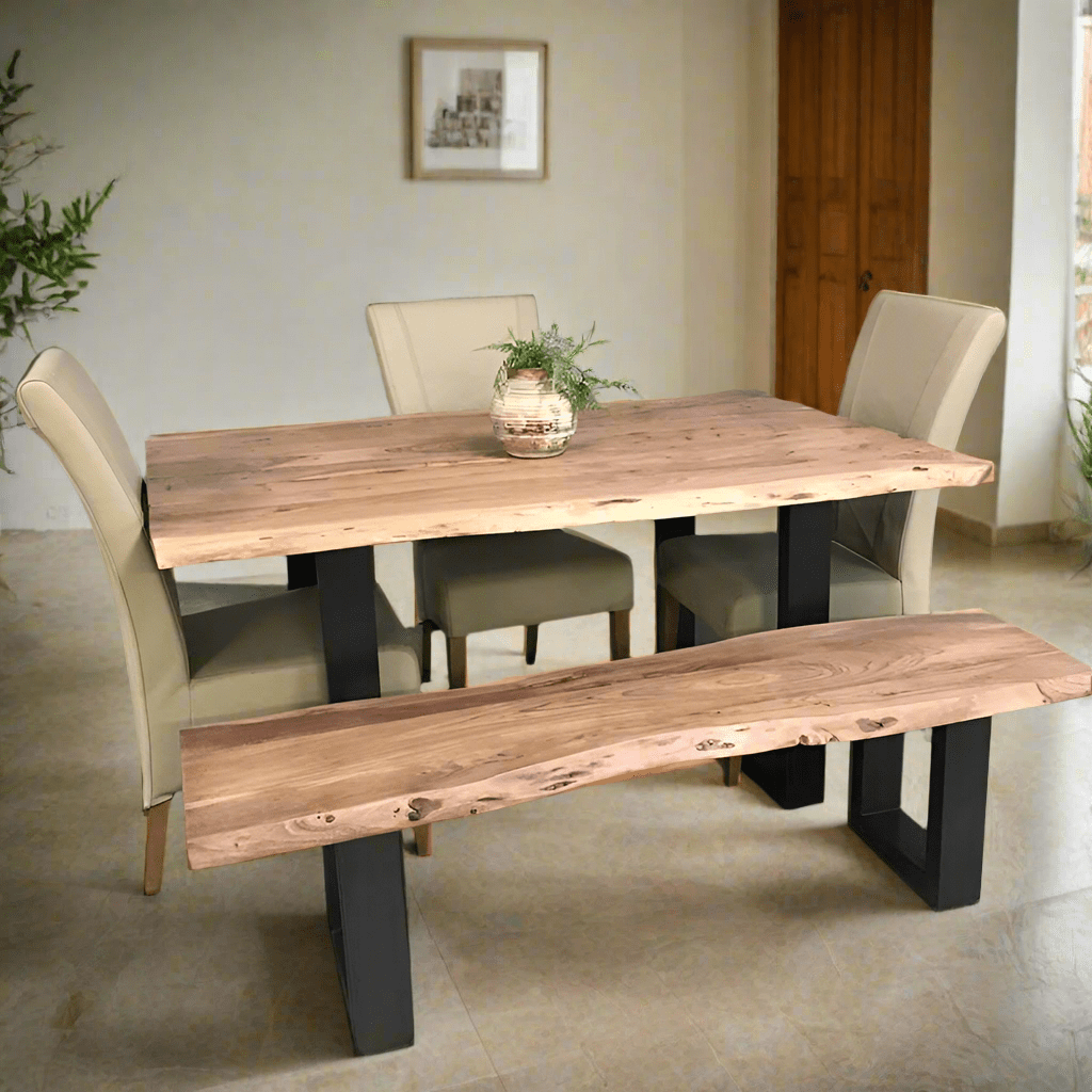 63 inch Yosemite live edge acacia wood dining table with U legs - Rustic Furniture Outlet