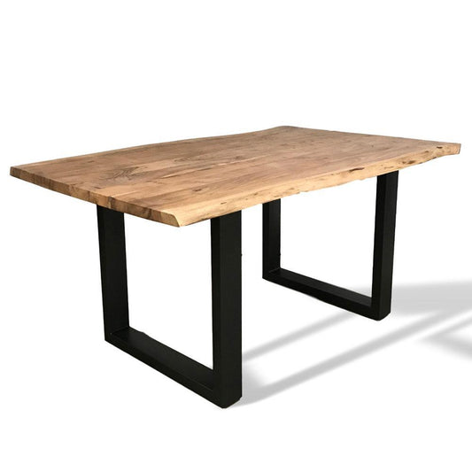 Table à manger en bois d'acacia Yosemite Live Edge de 71 pouces avec pieds en U - Rustic Furniture Outlet