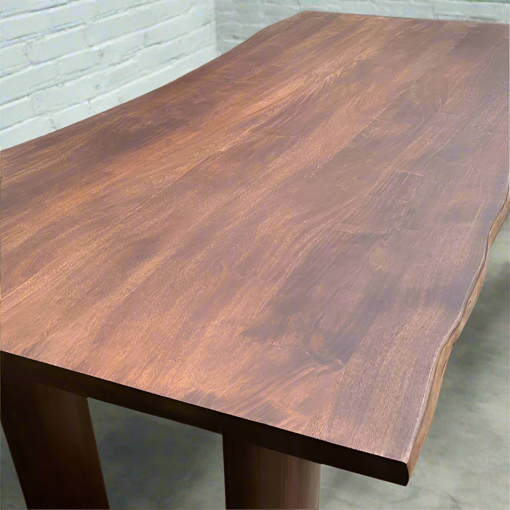 96 inch mango wood dining table with wood legs - Rustic Furniture Outlet