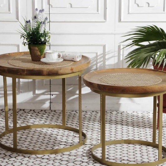Sigma tables basses gigones en bois et rotin et bois maguier