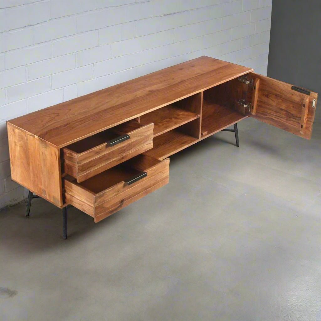 ARIA Acacia Wood TV Stand - Rustic Furniture Outlet