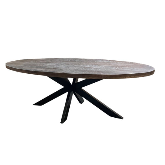 Cartier 91 table de salle à manger ovale en bois de manguier patiné par les intempéries - Rustic Furniture Outlet
