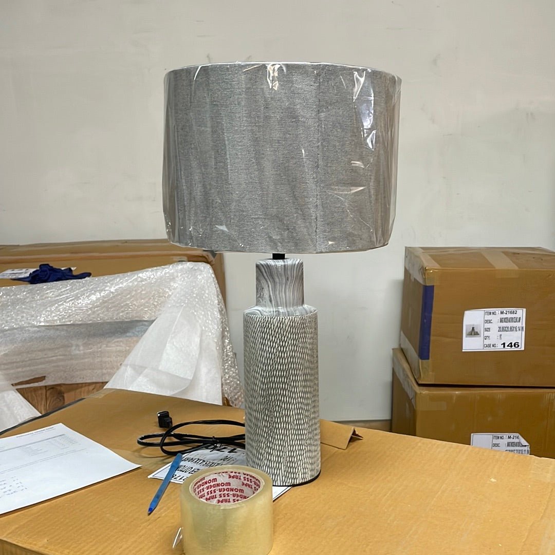 Grey Small Table Lamp Wood Accents - Rustic Furniture Outlet