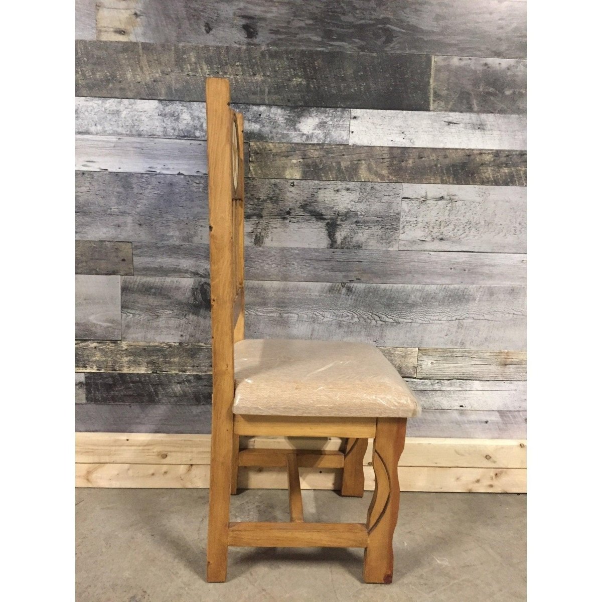 Marble inlay Star carving rustic pine chair with cushion - Rustic Furniture Outlet