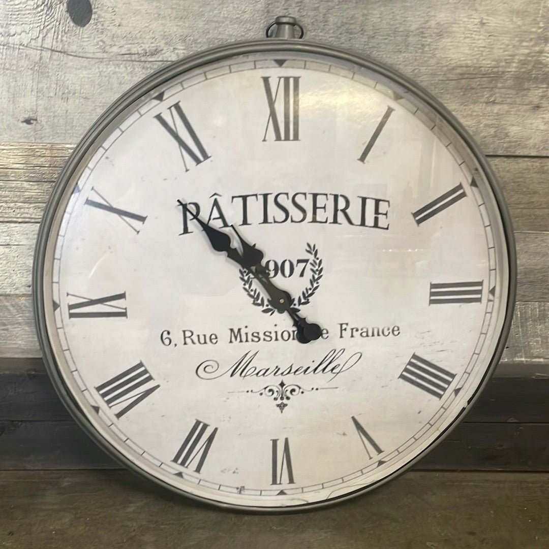 Patisserie Marseille 24 inch round wall clock - Rustic Furniture Outlet