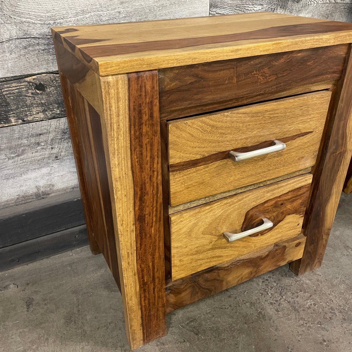ROMY - Solid Rosewood Night Stand with 2 drawers - Rustic Furniture Outlet