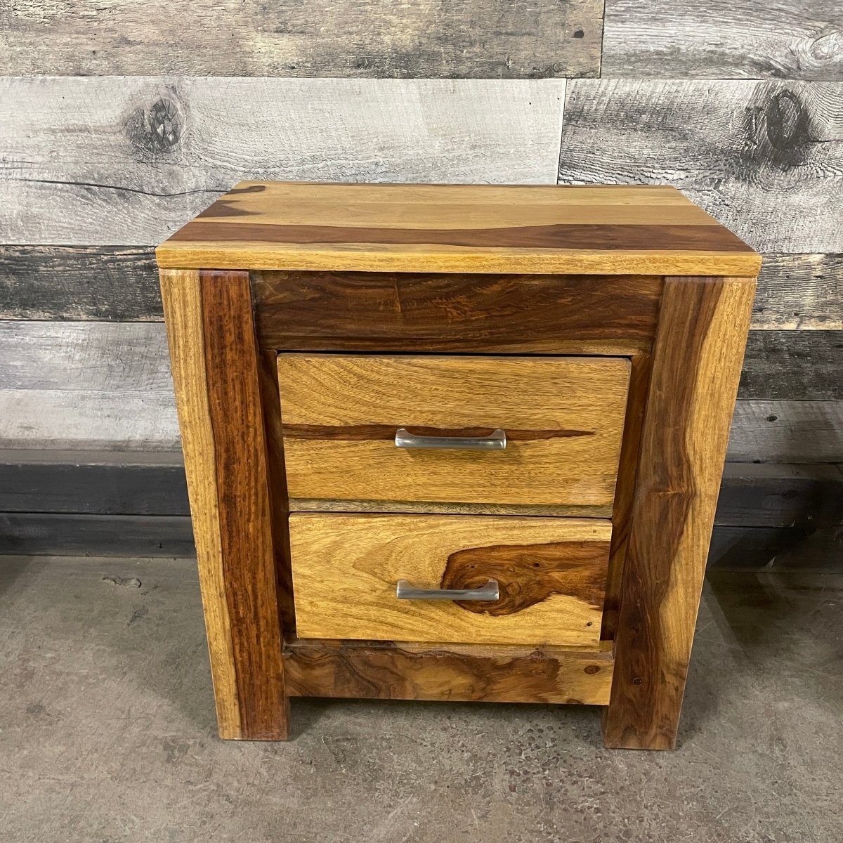 ROMY - Solid Rosewood Night Stand with 2 drawers - Rustic Furniture Outlet
