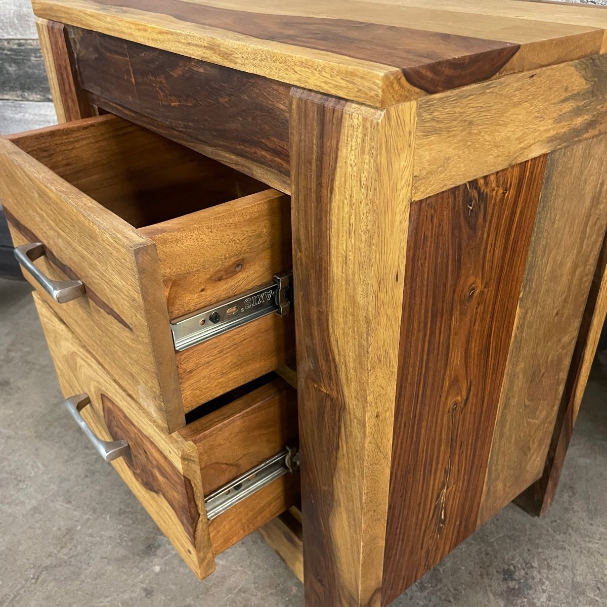 ROMY - Solid Rosewood Night Stand with 2 drawers - Rustic Furniture Outlet