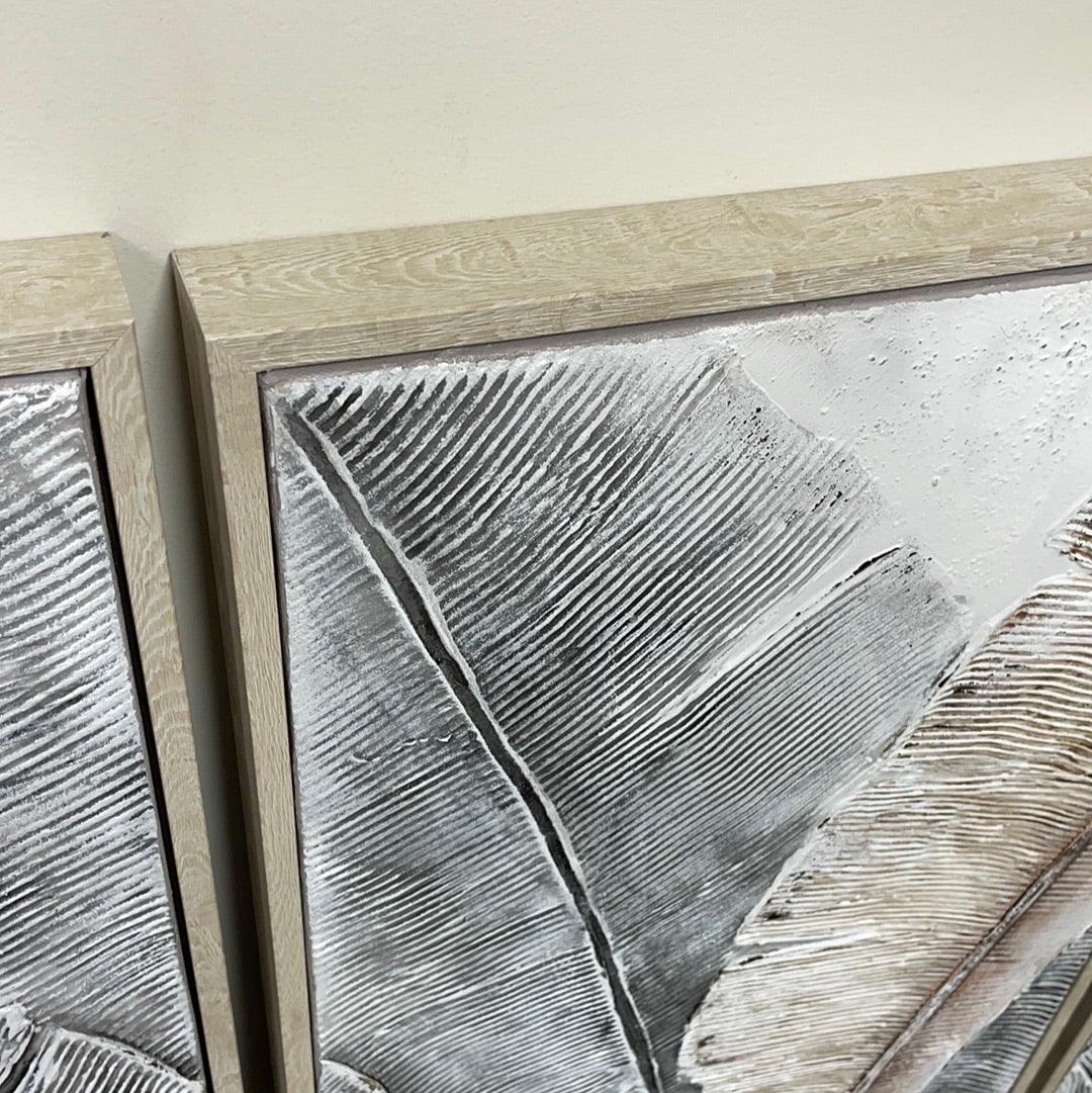 Set of 3 panels palm leaf framed painting - Rustic Furniture Outlet