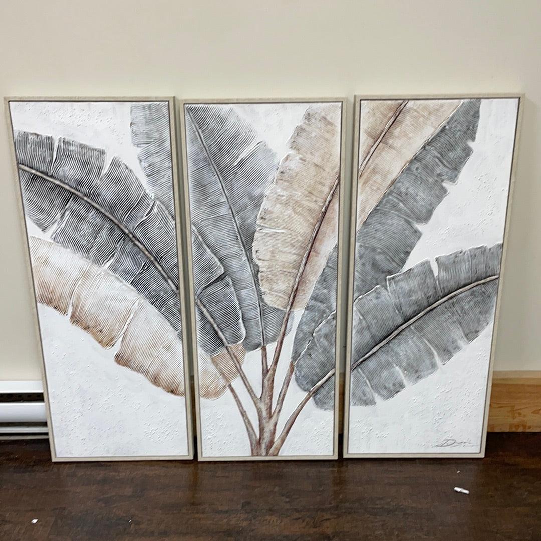 Set of 3 panels palm leaf framed painting - Rustic Furniture Outlet