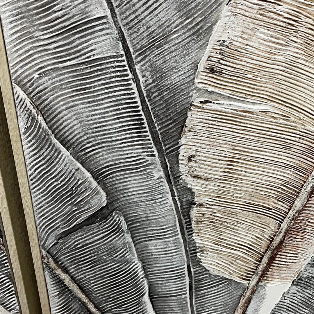 Set of 3 panels palm leaf framed painting - Rustic Furniture Outlet