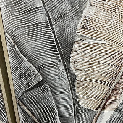 Set of 3 panels palm leaf framed painting - Rustic Furniture Outlet