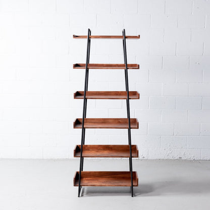 VIENNA - Black Mid - Century Modern Bookshelf Acacia Wood - Rustic Furniture Outlet