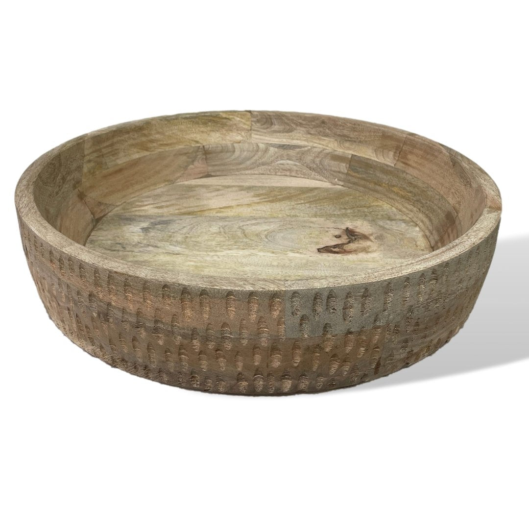 18 inch round decorative mango wood bowl tray - Rustic Furniture Outlet