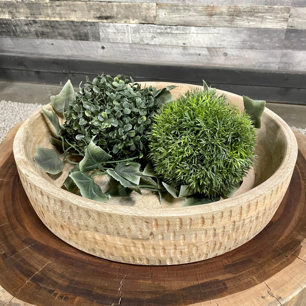 18 inch round decorative mango wood bowl tray - Rustic Furniture Outlet