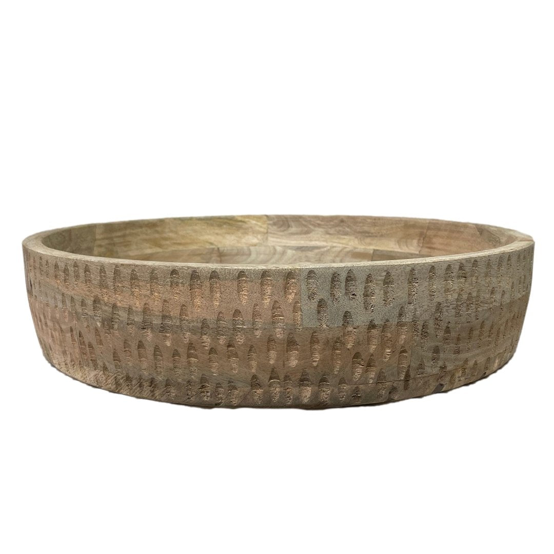 18 inch round decorative mango wood bowl tray - Rustic Furniture Outlet