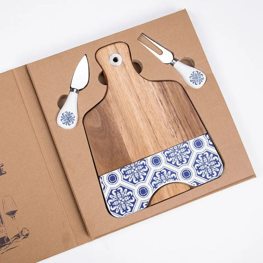 3 Piece Set Gift Box Acacia Wood Serving Cheese and Charcuterie Board - Rustic Furniture Outlet